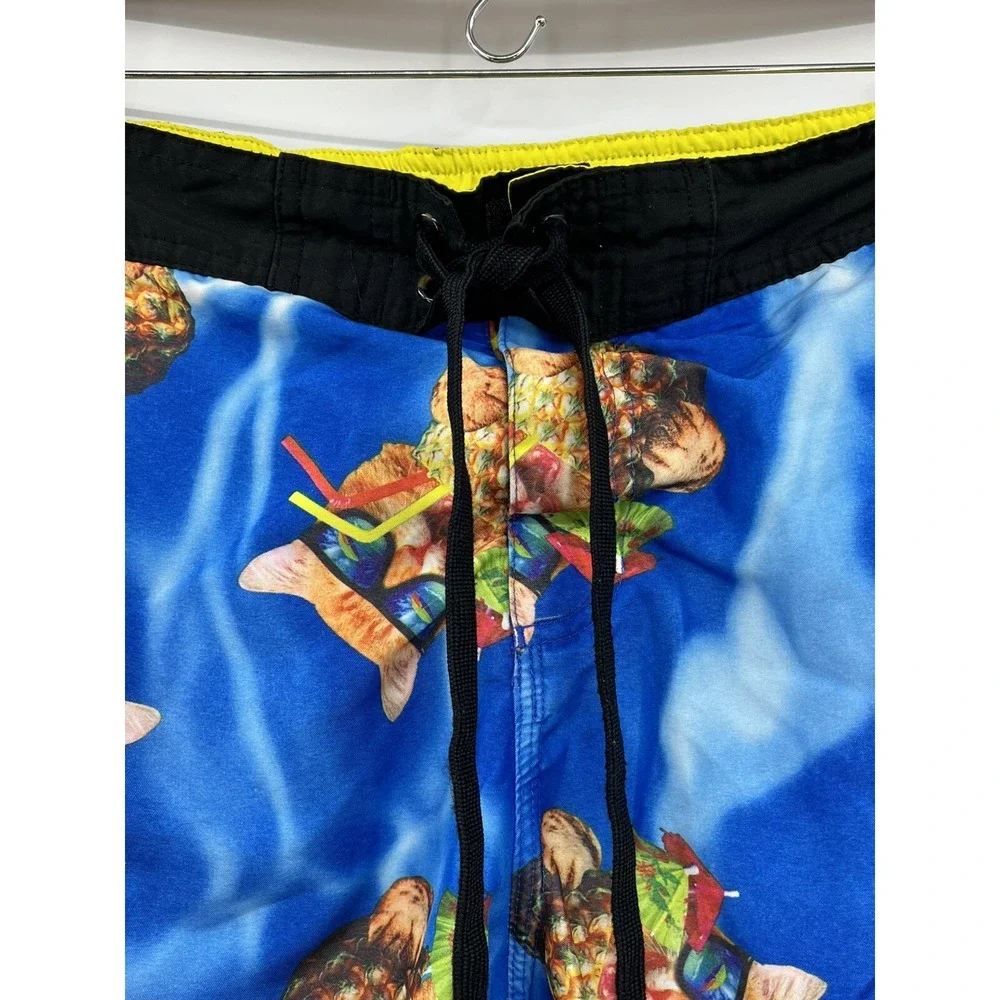 Bioworld Men's Swim Board Shorts Trunks Pineapple Drink Kitty Cat Size Small